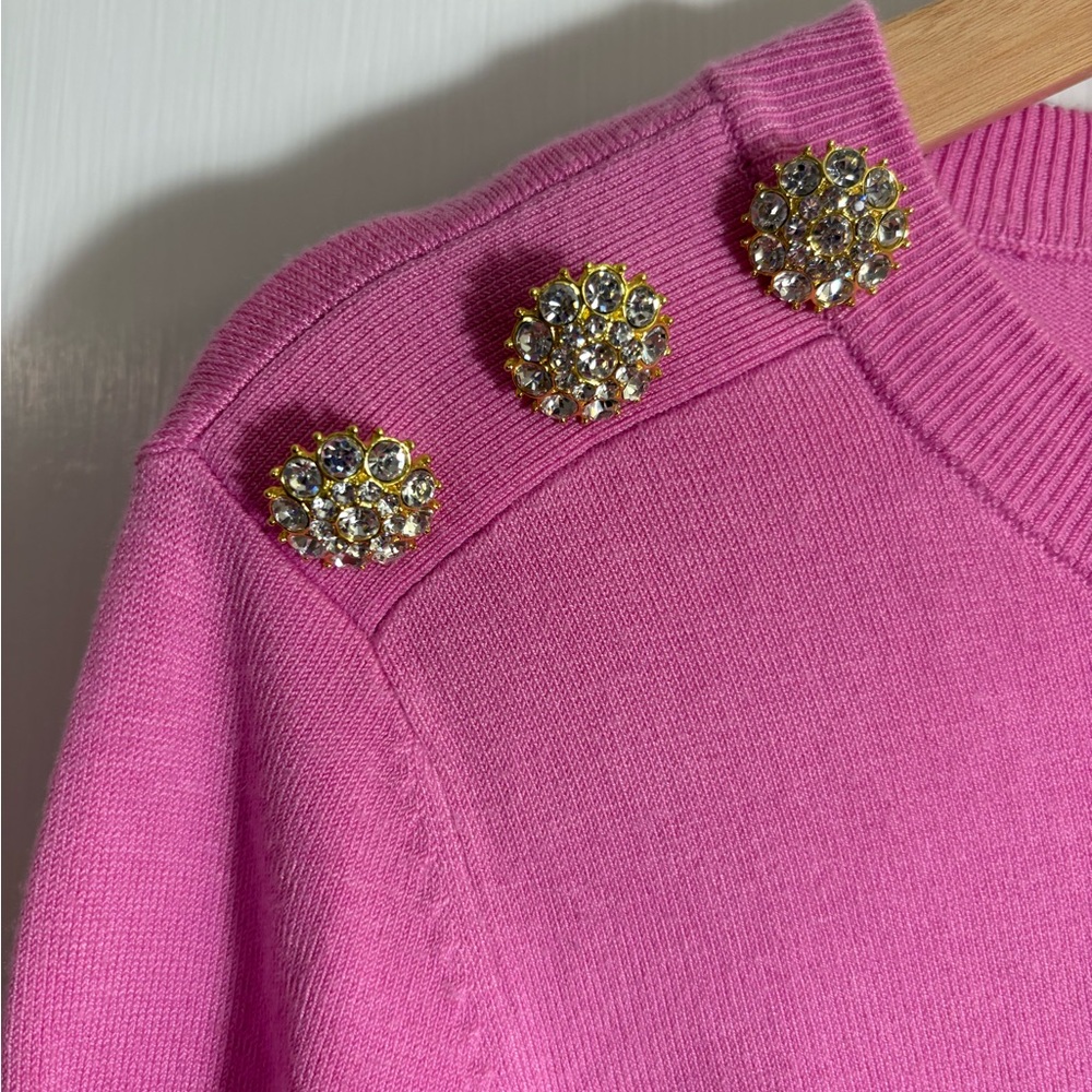 Lilly Pulitzer Pink Sweater with Rhinestone Cluster Embellishment Women S - Picture 4 of 9